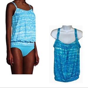 Lands' End Blouson Tummy Hiding Tankini Top Swimsuit 6D